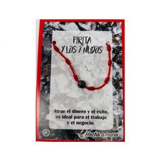 Pulsera 7 nudos rojo cordón fino con Pirita